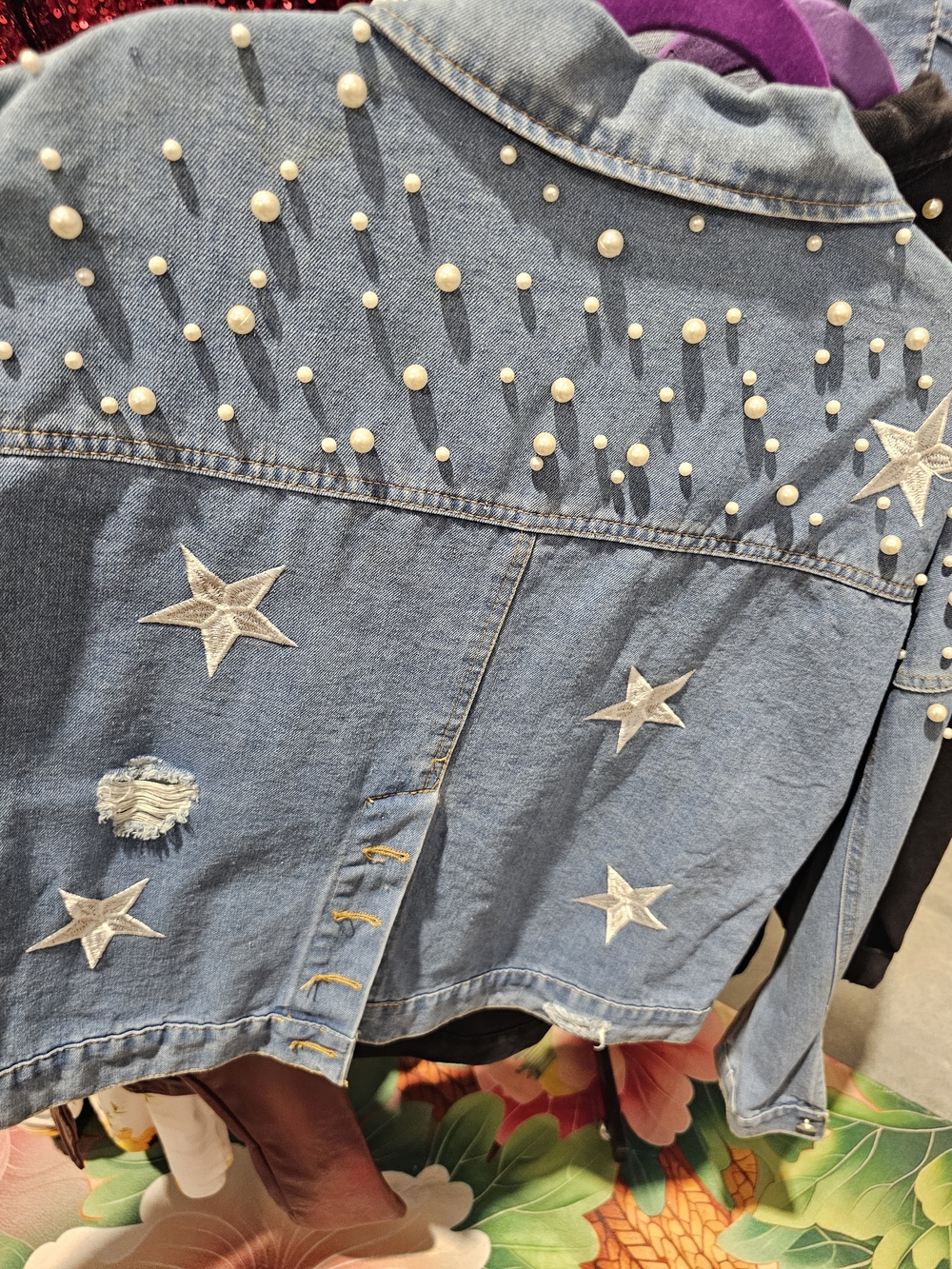 Denim Star Embellished Women's Jacket - Light Blue